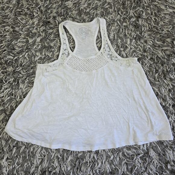 SO Tank Top Womens Small White Racerback Lace Crochet Boho Summer Shirt Festival - Picture 1 of 6